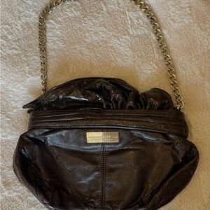 Brown Faux Leather Silver Chain Shoulder Purse Clutch